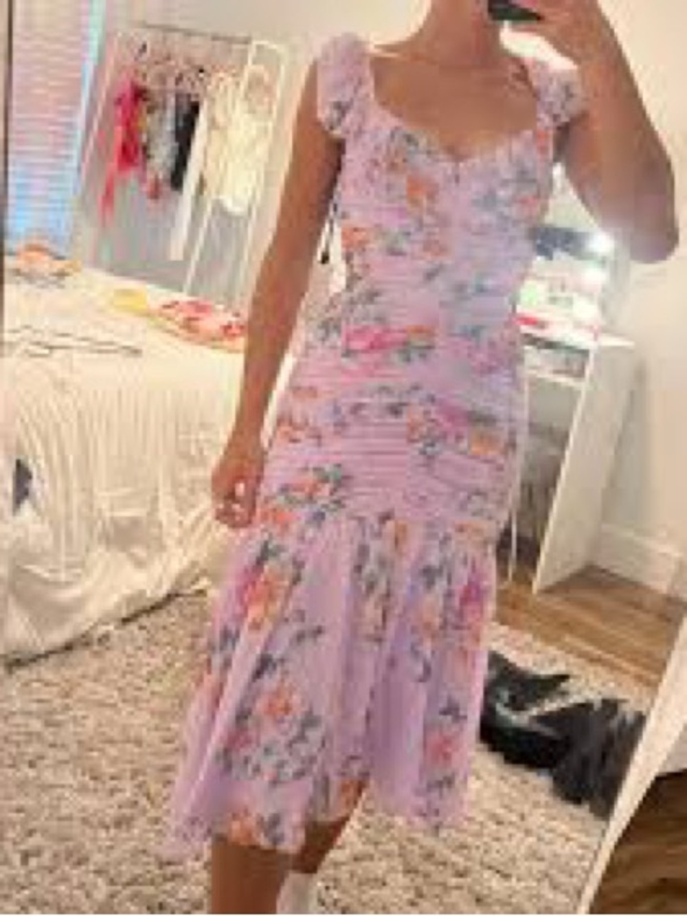 ASTR Romantic Lavender Pink Multi Floral Ruffle High-Low Dress Wedding Formal XS - Picture 7 of 9